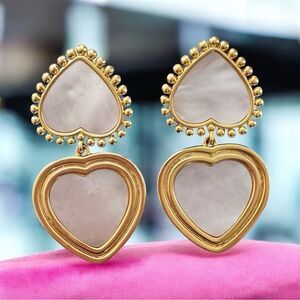 TORY BURCH Elegant Gold and White Heart Earrings